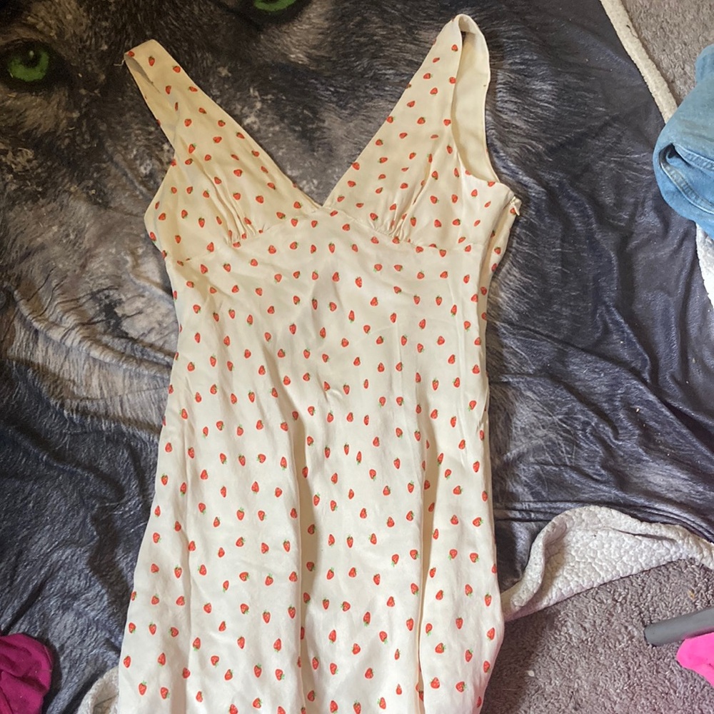 Zara Cream Dress with Red Pattern